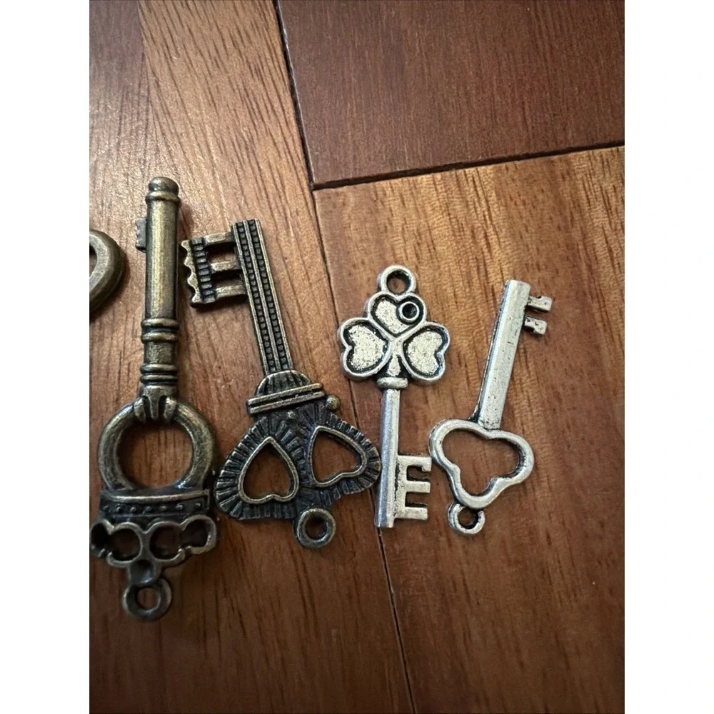 Mixed Metal Mini Key Charms Bracelet Charms Miniatures Lot Of 8